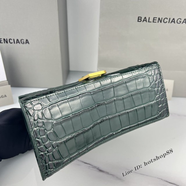 Balenciaga專櫃爆款墨綠鱷魚紋金扣手提女包 巴黎世家原廠S號Hourglass沙漏包 款號：8895 fyj1189